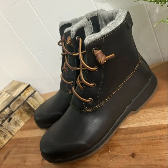 SPERRY WOMEN’s Black Leather Thinsulate Waterproof Snow Boots - Picture 2 of 7